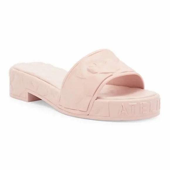 VALENTINO GARAVANI PLATFORM SCULPTED POOLSIDE SLIDES RAISED FLORALS ROSE QUARTZ